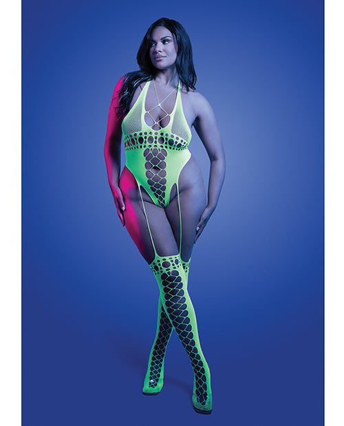Paradigm UV Reactive Halter Teddy Bodystocking – Neon Green QN