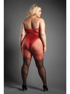 Sheer Eternal Flame Halter Open Crotch Bodystocking - Red/Black QN