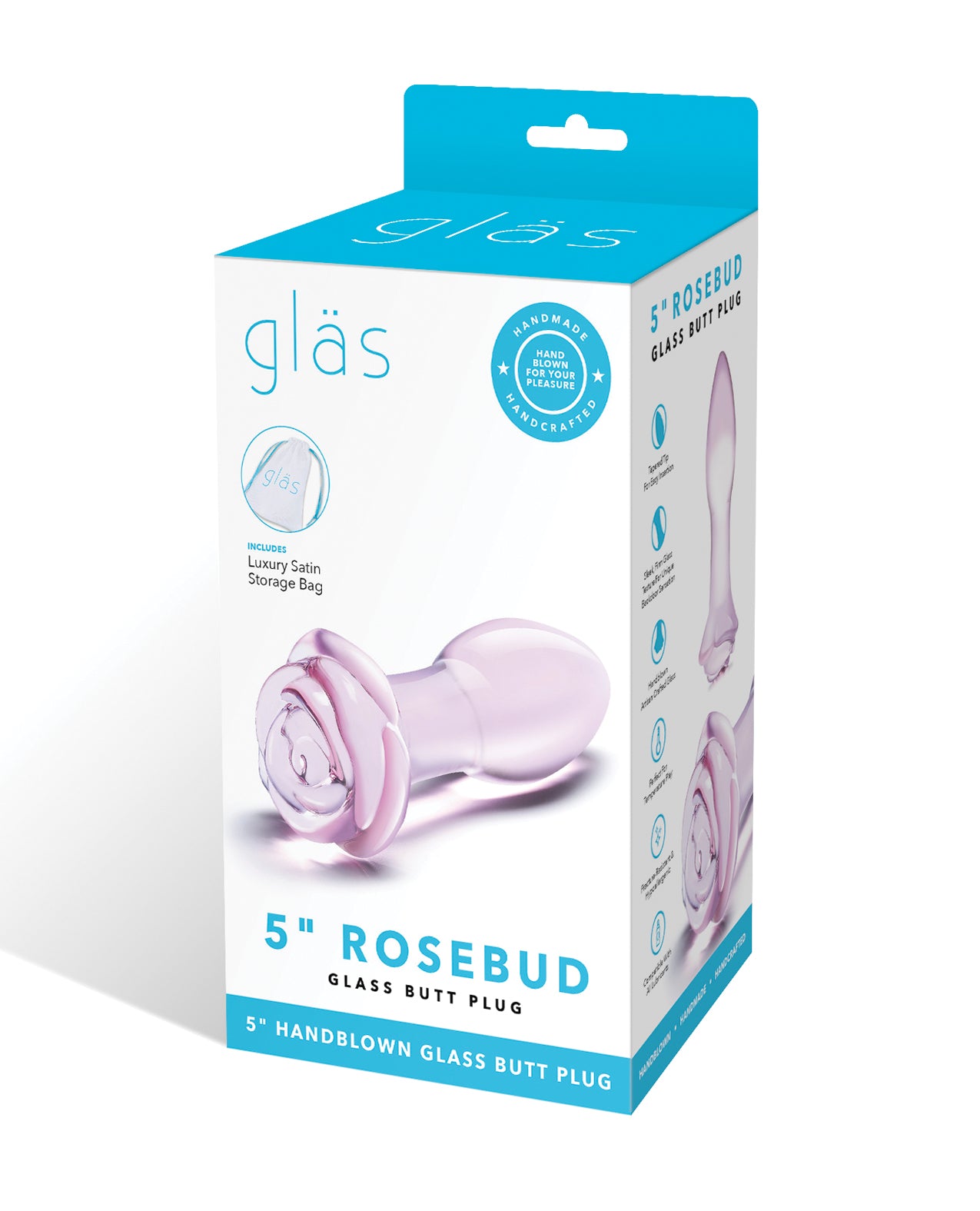 Glas 5″ Rosebud Glass Butt Plug – Pink