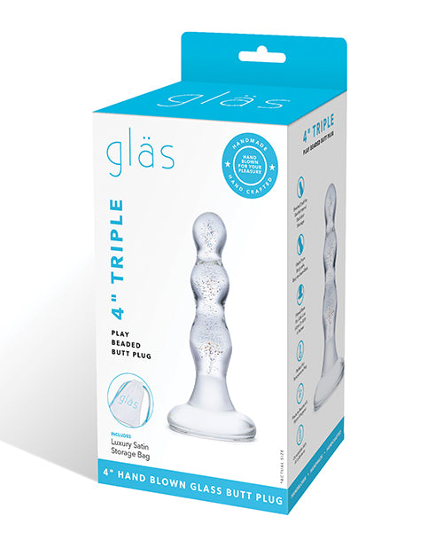 Glas Triple Play Beaded Butt Plug – Clear