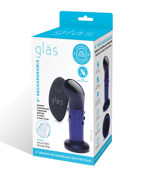 Glas 4″ Rechargeable Vibrating Dotted G Spot/P Spot Plug – Blue