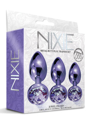 Nixie Metal Butt Plug Trainer Set w/Inlaid Jewel - Purple Metallic