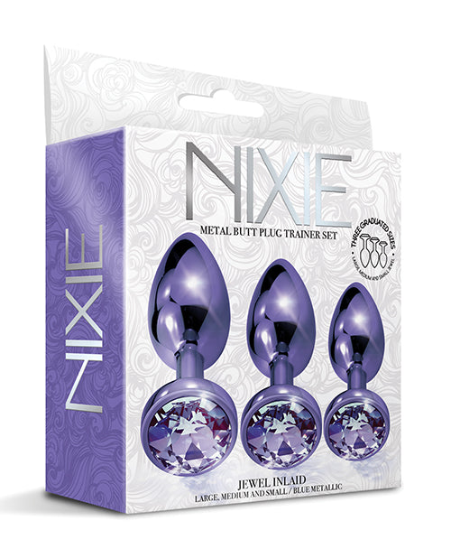 Nixie Metal Butt Plug Trainer Set w/Inlaid Jewel – Purple Metallic
