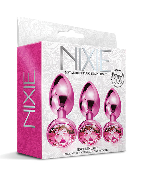 Nixie Metal Butt Plug Trainer Set w/Inlaid Jewel – Pink Metallic