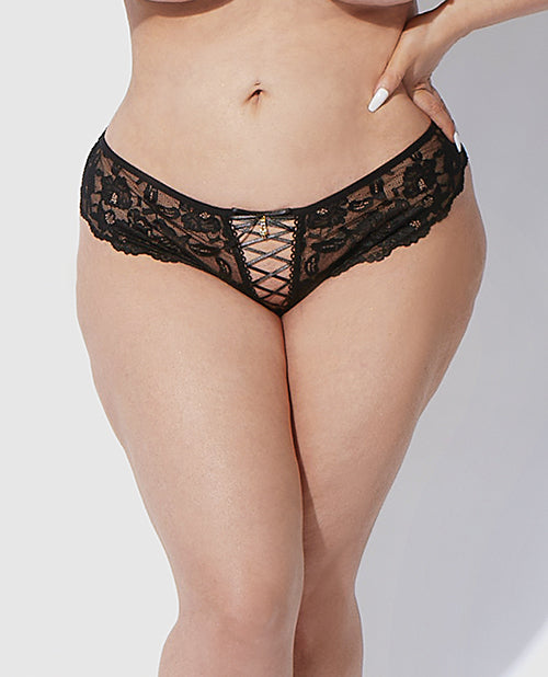 Bella Lace Up Tanga Panty w/Jewel Detail – Black 1X/2X