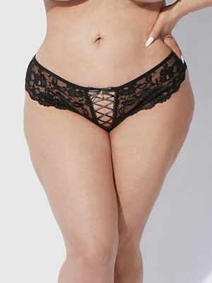 Bella Lace Up Tanga Panty w/Jewel Detail - Black 3X/4X