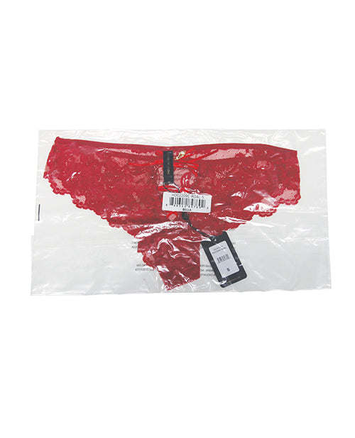 Bella Lace Up Tanga Panty w/Jewel Detail - Red SM - Image 3