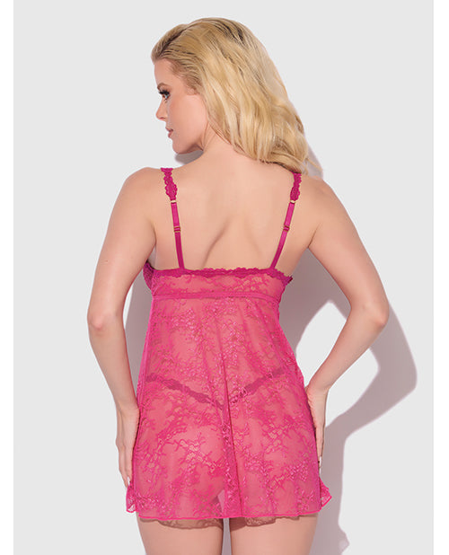 Yvone Lace Babydoll w/Front Closure & G-String 2 pc Set - Pink LG - Image 3