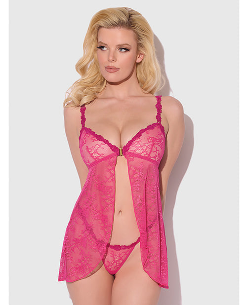 Yvone Lace Babydoll w/Front Closure & G-String 2 pc Set – Pink SM