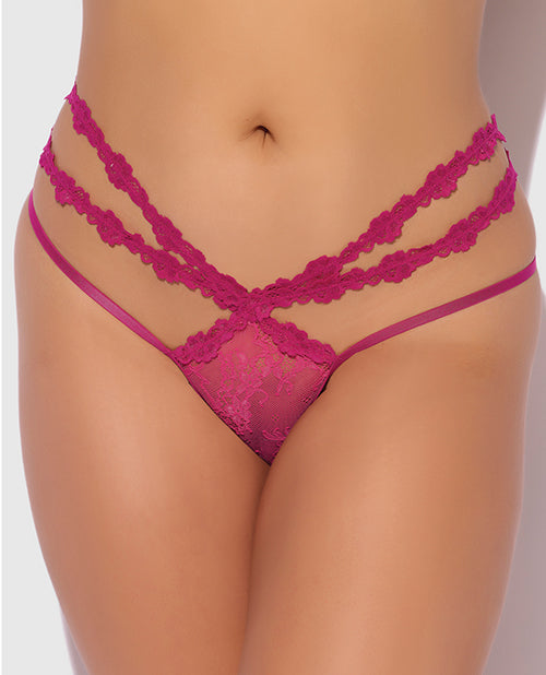 Yvone Lace Strappy Backless Tanga Panty – Pink 3X/4X