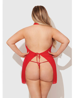 Dragon Mesh & Applique Chemise w/G-String 2 pc Set - Red 3X/4X