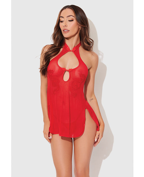 Dragon Mesh & Applique Chemise w/G-String 2 pc Set – Red XL