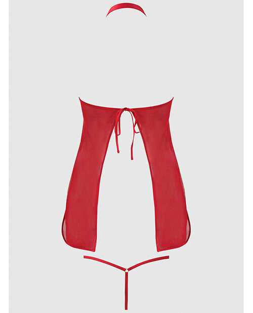 Dragon Mesh & Applique Chemise w/G-String 2 pc Set - Red XL - Image 4