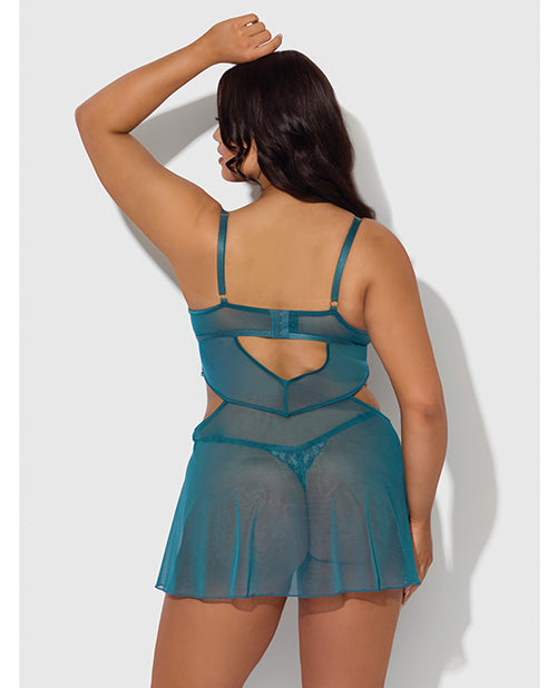 Nova Lace & Mesh Babydoll w/G-String 2 pc Set - Jade Blue 1X/2X - Image 9