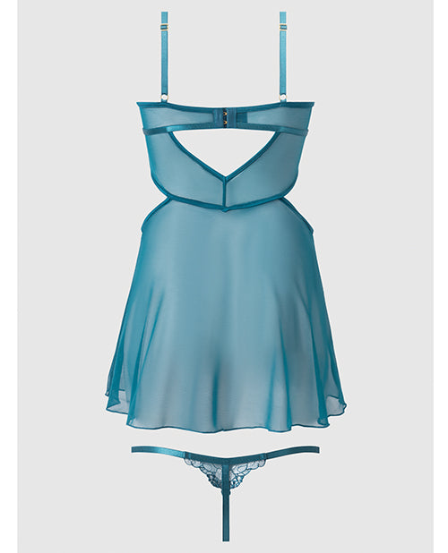 Nova Lace & Mesh Babydoll w/G-String 2 pc Set - Jade Blue 1X/2X - Image 6