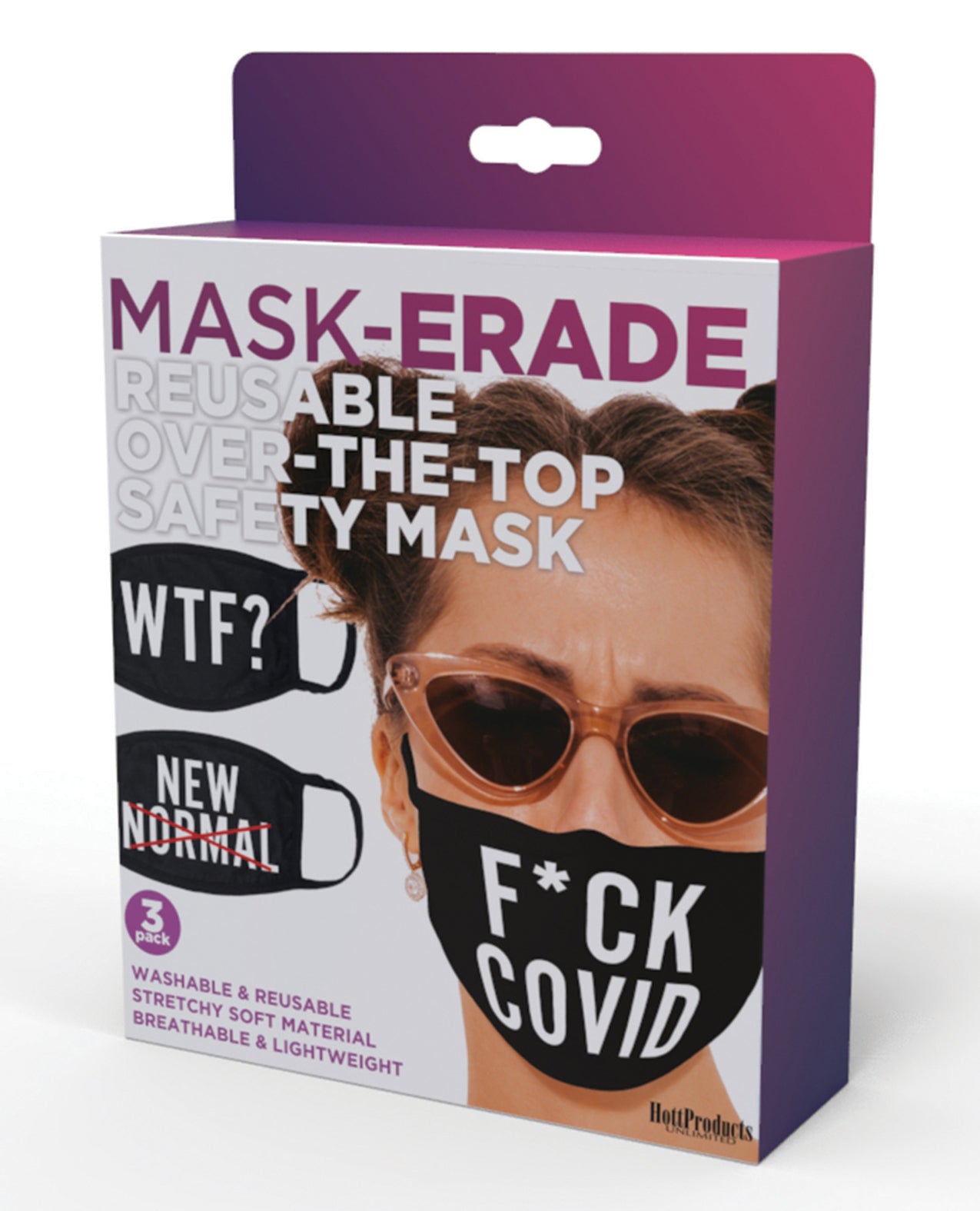 Hott Products Mask-erade Masks – F Covid/WTF?/New Normal X Pack of 3