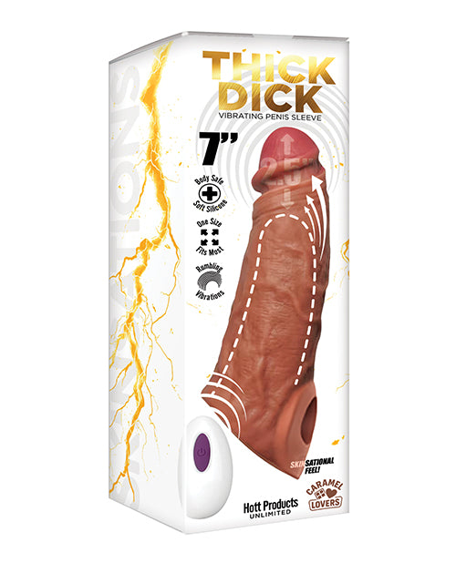 Skinsations Thick Dick Vibrating Sleeve w/Remote Control Multi-Function – Caramel