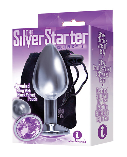 $$The 9’s The Silver Starter Bejeweled Round Stainless Steel Plug – Violet
