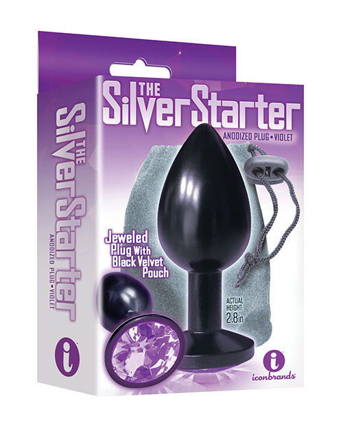 The 9’s The Silver Starter Bejeweled Round Stainless-Steel Plug – Black/Violet