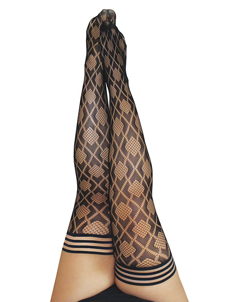 Kix’ies Elle Fishnet Diamond Thigh High Black C