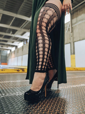 Kixies Jo Circle Fishnet Footless Thigh High Black D