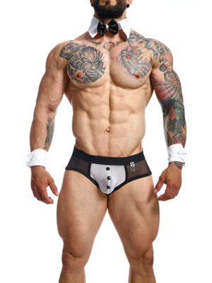 Male Basics MOB Maitre D Brief, Bow & French Cuffs Black/White LG