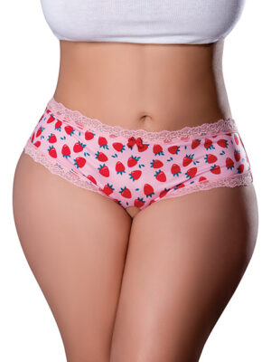 Sweet Treats Crotchless Boy Short w/Wicked Sensual Care Strawberry Lube - Pink QN