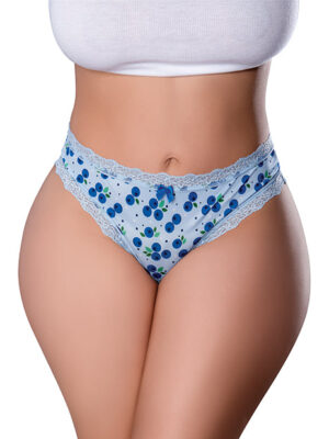 Sweet Treats Crotchless Thong w/Wicked Sensual Care Blueberry Lube - Blue QN