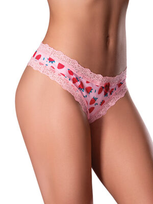 Sweet Treats Crotchless Thong w/Wicked Sensual Care Strawberry Lube - Pink L/XL