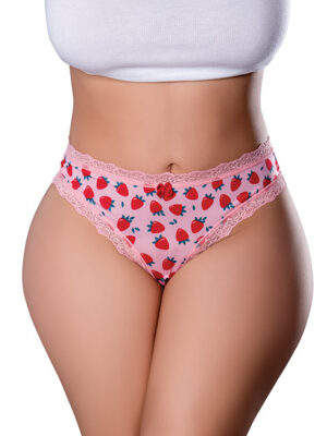 Sweet Treats Crotchless Thong w/Wicked Sensual Care Strawberry Lube - Pink QN