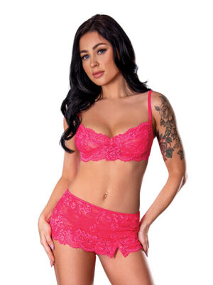 Get It Girl Lace Bra w/Skirt & Thong - Pink S/M