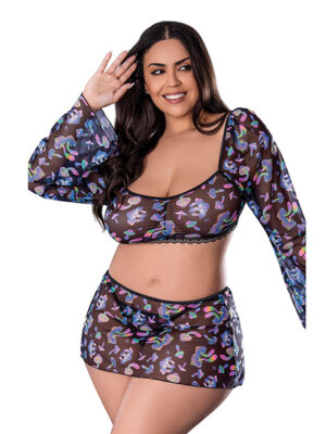 Hazy Dayz Shrooms Crop Top w/Skirt & Thong - Black QN