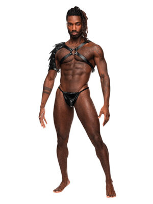 Aquarius PU Leather Chest Harness w/Half Sleeve Black O/S