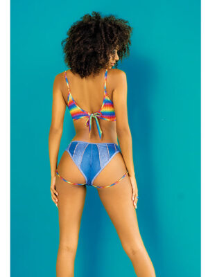 Rainbow Top & Strappy Micro Mini Shorts Chambray Prints S/M