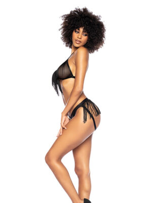 Fringe Halter Top & Open Back Bottom w/Front Zipper Black L/XL