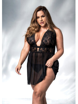 Lace & Mesh Babydoll & G-String Black 3X/4X