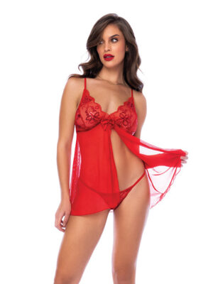 Sequin Embellished Babydoll w/G-String - Red SM
