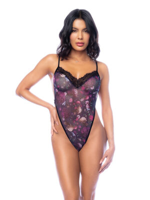 Night Butterfly Bodysuit w/Hook and Eye Crotch Closure - Black L/XL