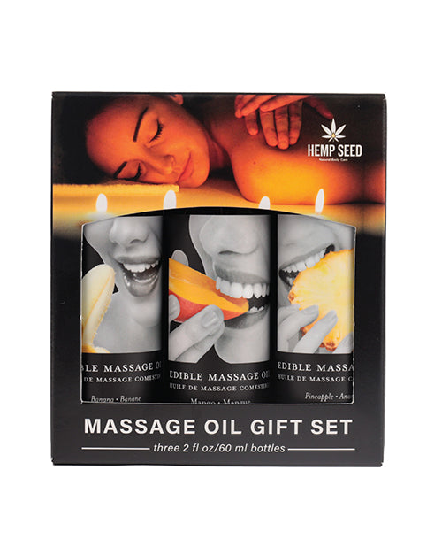 Earthly Body Edible Massage Oil Gift Set – 2 oz Banana, Mango & Pineapple