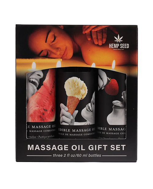 Earthly Body Edible Massage Oil Gift Set – 2 oz Watermelon, Strawberry & Vanilla