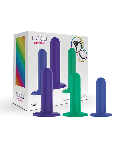 Nobu Tai Silicone Dildo Set w/Adjustable Strap On – 3 Piece Kit Assorted Colors