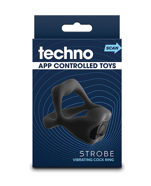 Techno Strobe App Controlled Vibrating Cock Ring – Black