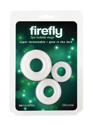 Firefly Glow in the Dark Bubble Cock Rings - White, Pack of 3