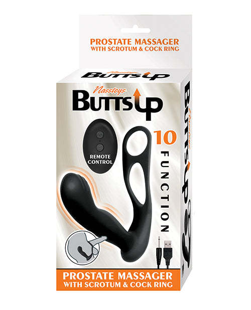 Butts Up Prostate Massager w/Scrotum & Cockring – Black