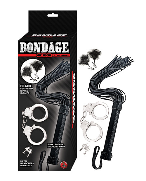 Bondage by Nasstoys Whip & Cuff Set – Black