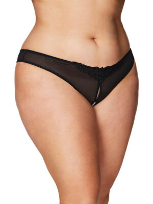 Crotchless Thong w/Pearls Black 3X/4X