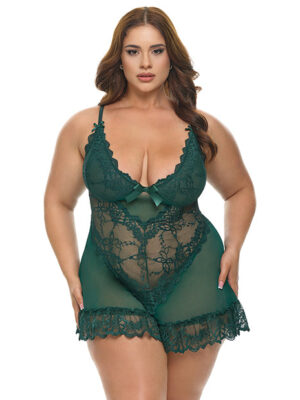 Valentine Lacey Babydoll w/G-String - Green 3X/4X