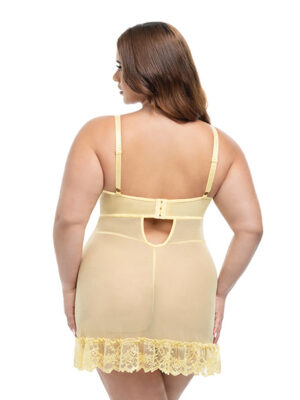Valentine Lacey Babydoll w/G-String - Pale Banana 1X/2X