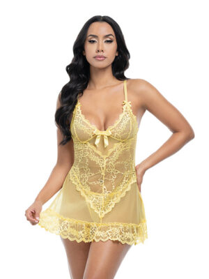 Valentine Lacey Babydoll w/G-String - Pale Banana SM
