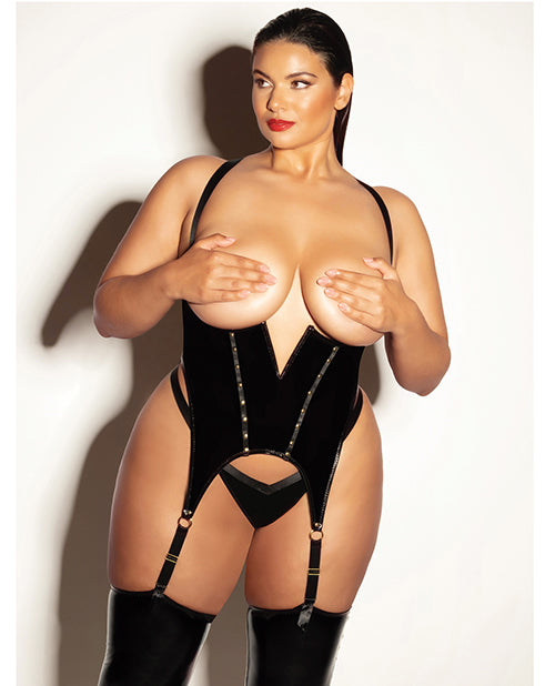 FETISH Open Cup Vinyl V-Wire Merrywidow w/G-String – Black 1X/2X